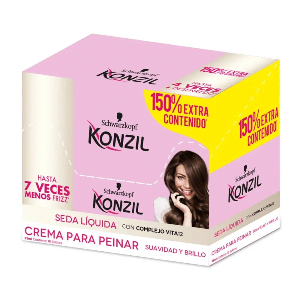 Crema para Peinar Konzil Seda Líquida Complejo Vita12 Caja x 25 ml x 18 Unds