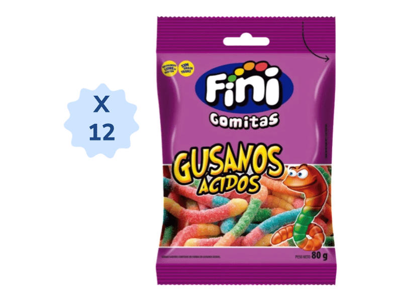 Gomas Fini Gusanos Acidos Bolsa x 80 gr x 12 Unds