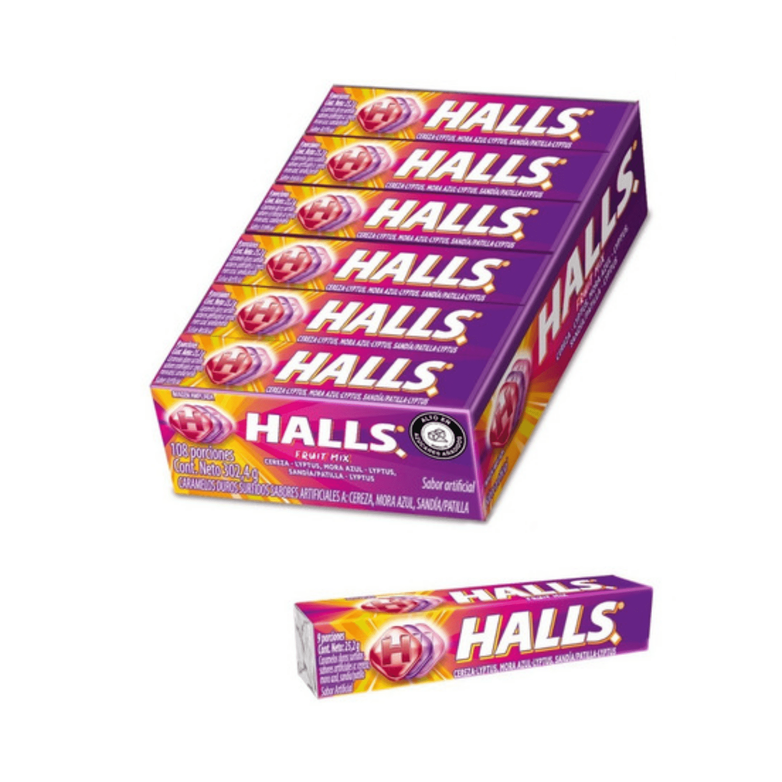 Caramelos Duros Halls Tubo Frutales x 12 Unds