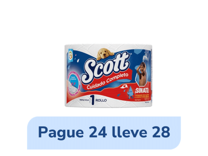 Pague 24 Lleve 28 Papel Higiénico Scott Cuidado Completo