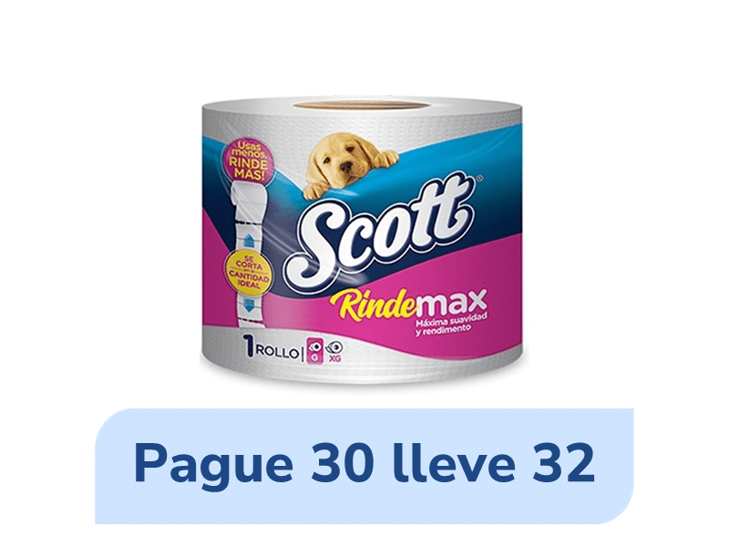 Pague 30 lleve 32 Papel Higiénico Scott Rindemax