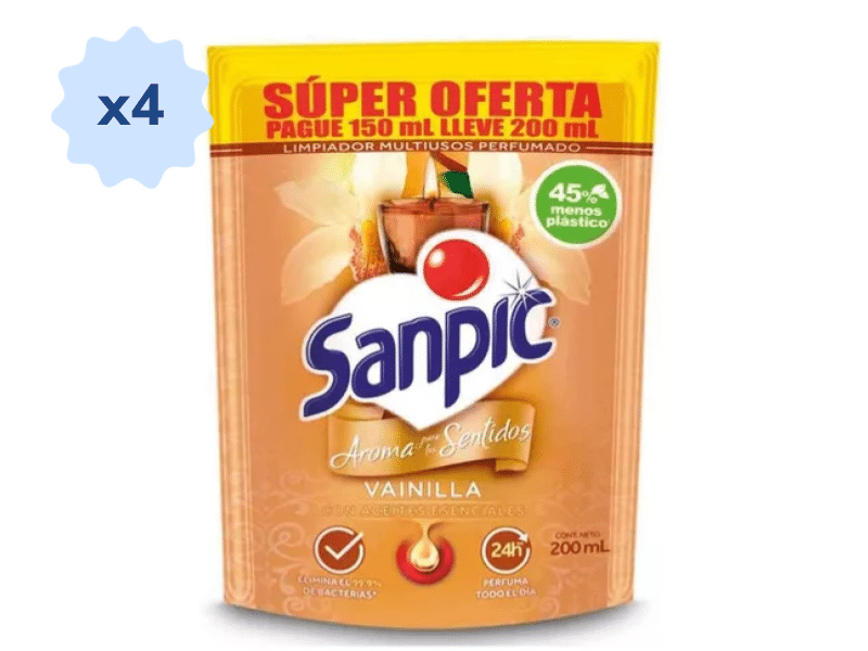 Limpiapisos Sanpic Vainilla Doypack x 200 ml x 4 Unds