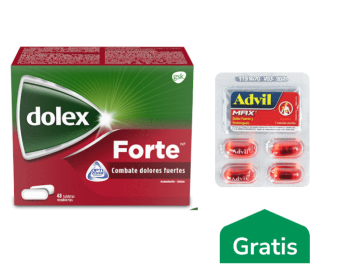 Dolex Forte x 48 Tabletas Gratis Advil Max x 4 Cápsulas Líquidas