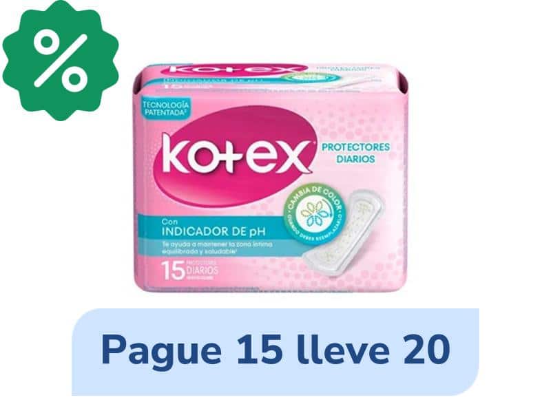 Pague 15 lleve 20 Protectores Diarios Kotex Indicador PH