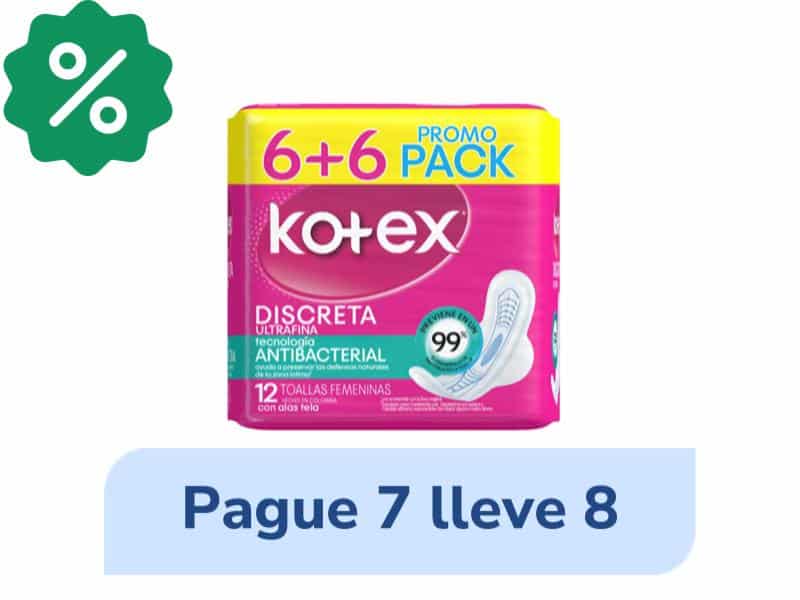 Pague 7 Lleve 8 Toallas Higienicas Kotex Ultrafina Tela 12 Unds