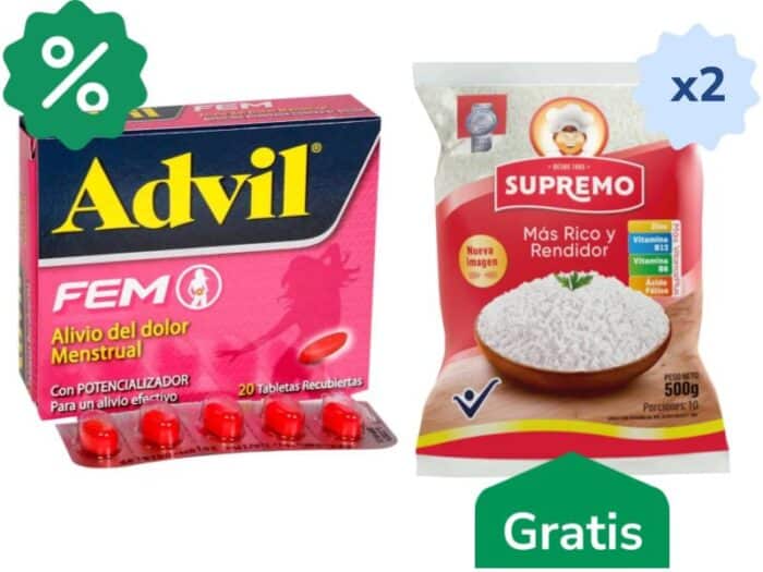 Advil Fem x 20 Tabletas Recubiertas Gratis Arroz Supremo x 500 gr x 2 Unds